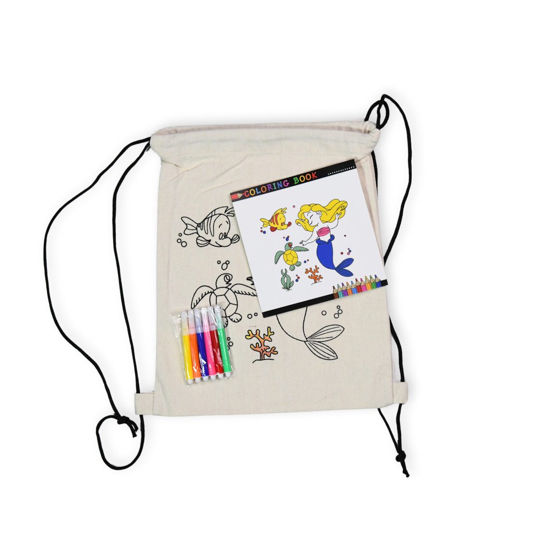 Colour Your Own Washable Canvas Drawstring Bag Kit – comes with a set of 6 colouring markers