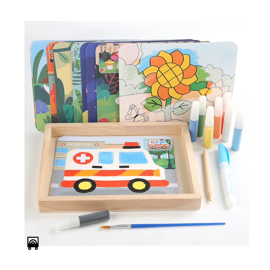 Kids Colour Sand Art Kit DIY Picture, Number and Letter Painting Craft (Ages 4-8 Years)