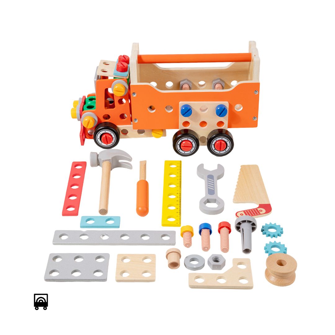 Montessori Wooden Tool Truck & Nut Car Build & Screw Play Set