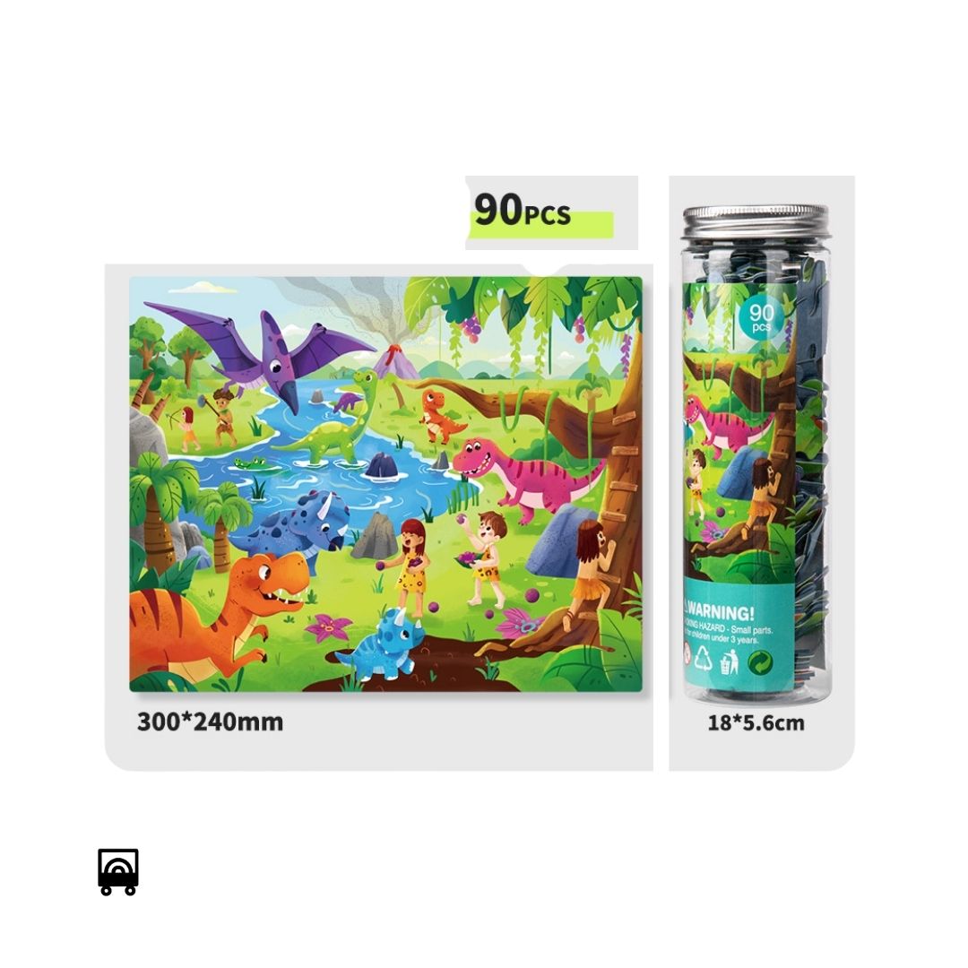 90 Pc – Dinosaur Tube Puzzle Toys Portable with Storage Bottle Educational Jigsaw Puzzles for Travel Play