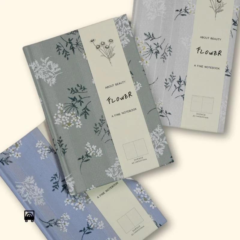 A5 Floral Fabric Hardcover Notebook – 208 Pages