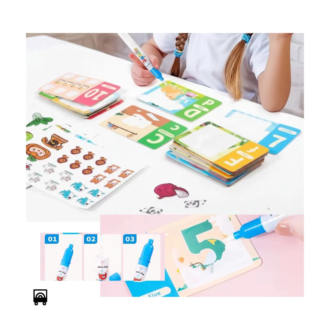 Magic Water Painting Flashcards with Stickers – Alphabet and Number