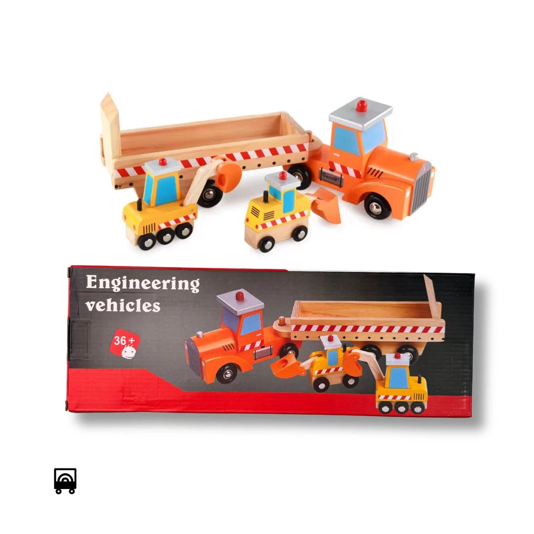 Children’s Educational Car Set Model Cognitive Wooden Excavator Bulldozer Set Toys for Kids