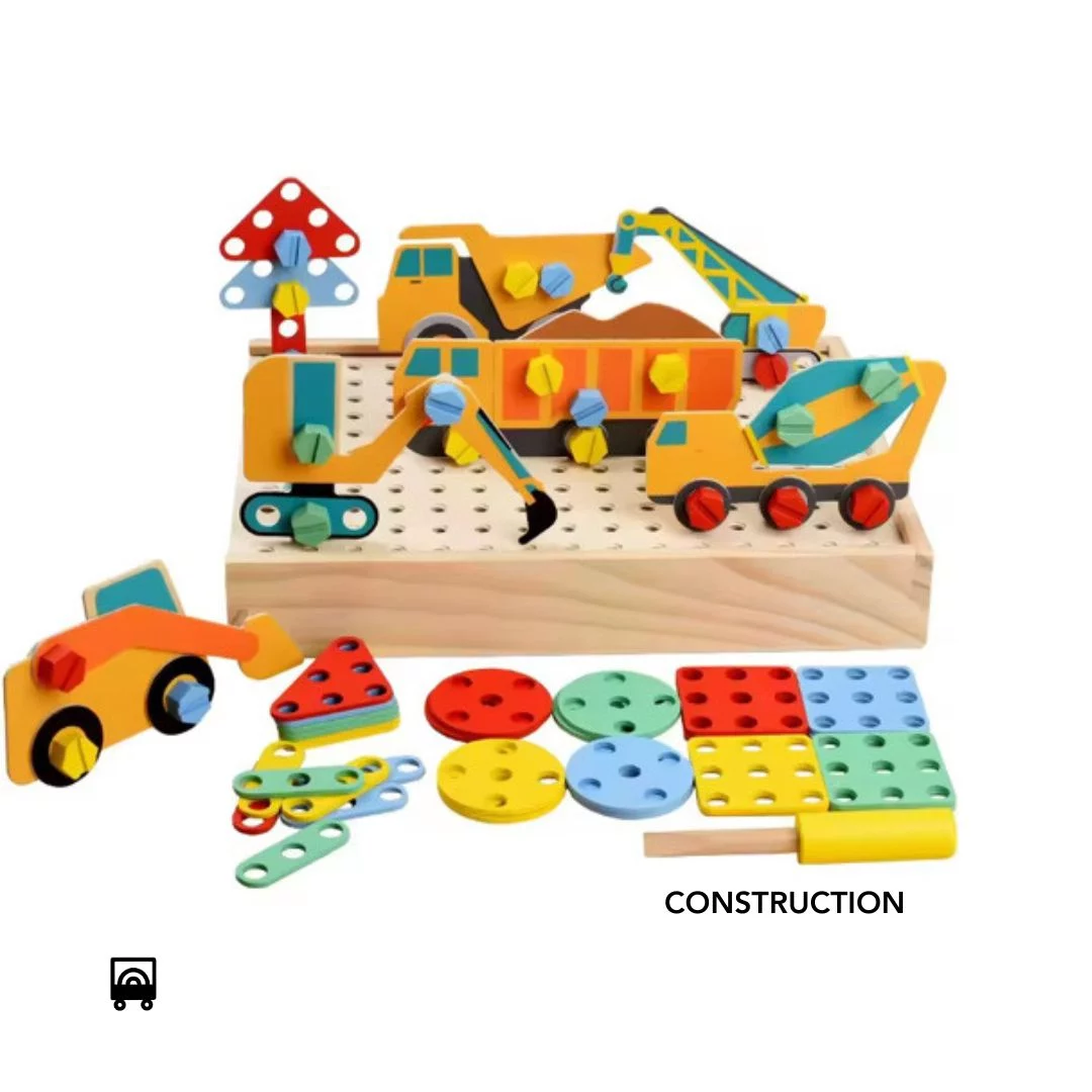 Wooden DIY Screw & Build Creative Pegboard Set for Kids – Construction