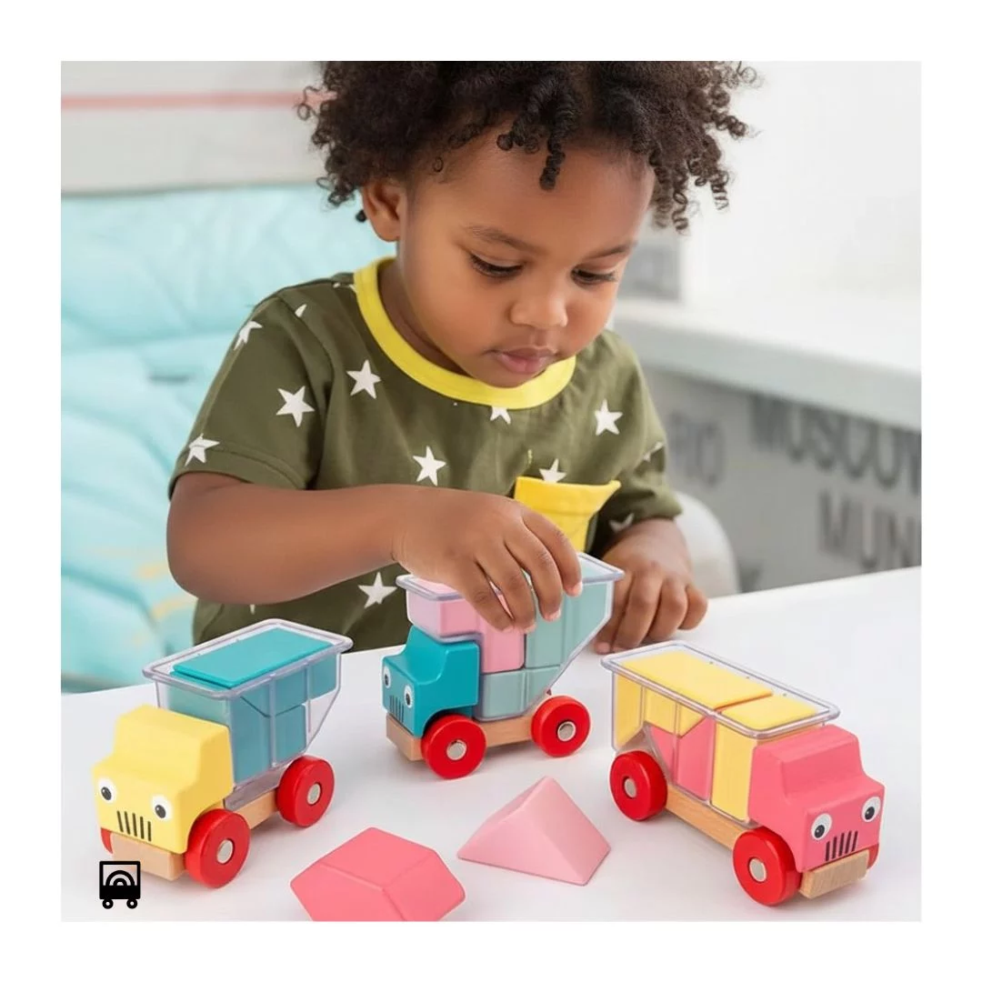 Montessori Wooden Logic Truck Blocks Puzzle – Build & Solve Challenge Game