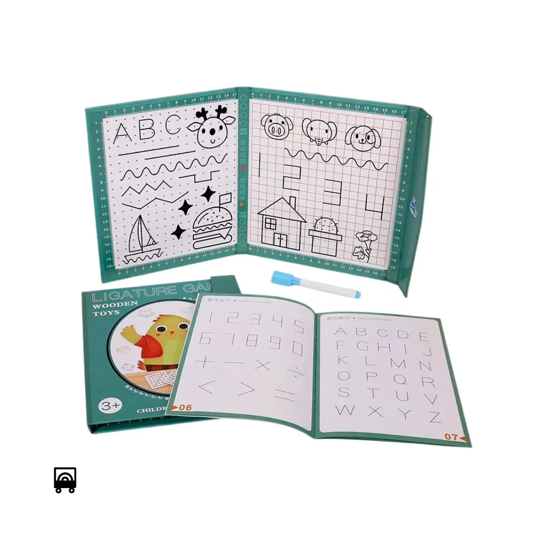 Drawing & Writing – Pen Control Montessori Practice Book – Reusable Whiteboard Travel Activity Book for Kids